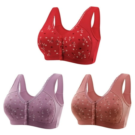 Bigersell Bras Pack On Sale 3pc Women Front Buckle for Senior Elder Women Underwear Soft Cotton Oversized Tank Tops Without Underwire Printed Bra Underwire Bra Style F-17 Coffee M