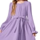 thumbnail image 4 of Vestido Largo de Manga Larga de Moda Y Cómodo Color Sólido con Cinturón para las Niñas, Falda Plisada para el Vestido de Cumpleaños para las Niñas, 4 of 7