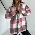 thumbnail image 2 of vdgthytj Womens Casual Plaid Jackets Shacket Button down Long Sleeves Lapel Casual Loose Wool Coat with Pocket, 2 of 6