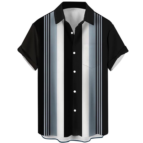 Hawaiian Shirt for Men Bowling Shirt Short Sleeve Button Down Summer Beach Casual Button Front Shirts with Pocket Grey 3XL