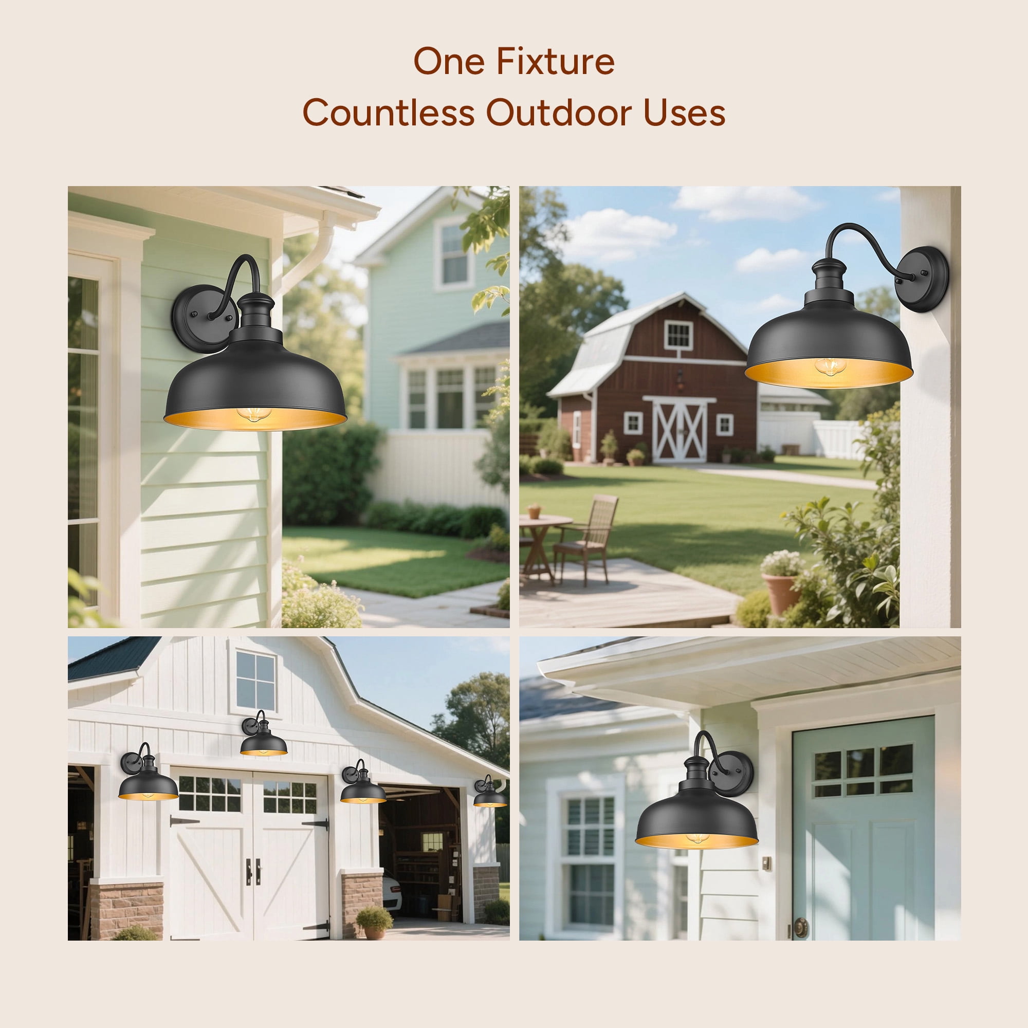 Outdoor Farmhouse Barn Light, Outside Wall Sconce, Weather Resistant Anti-Rust Farmhouse Exterior Wall Light, Outdoor Lantern Lamp for Porch, Garage, Patio, Entryway(Black, 4 Pack)