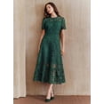 thumbnail image 6 of Emerald Green Lace Midi Dress With Short Sleeve And Ruffled Hem, 6 of 30