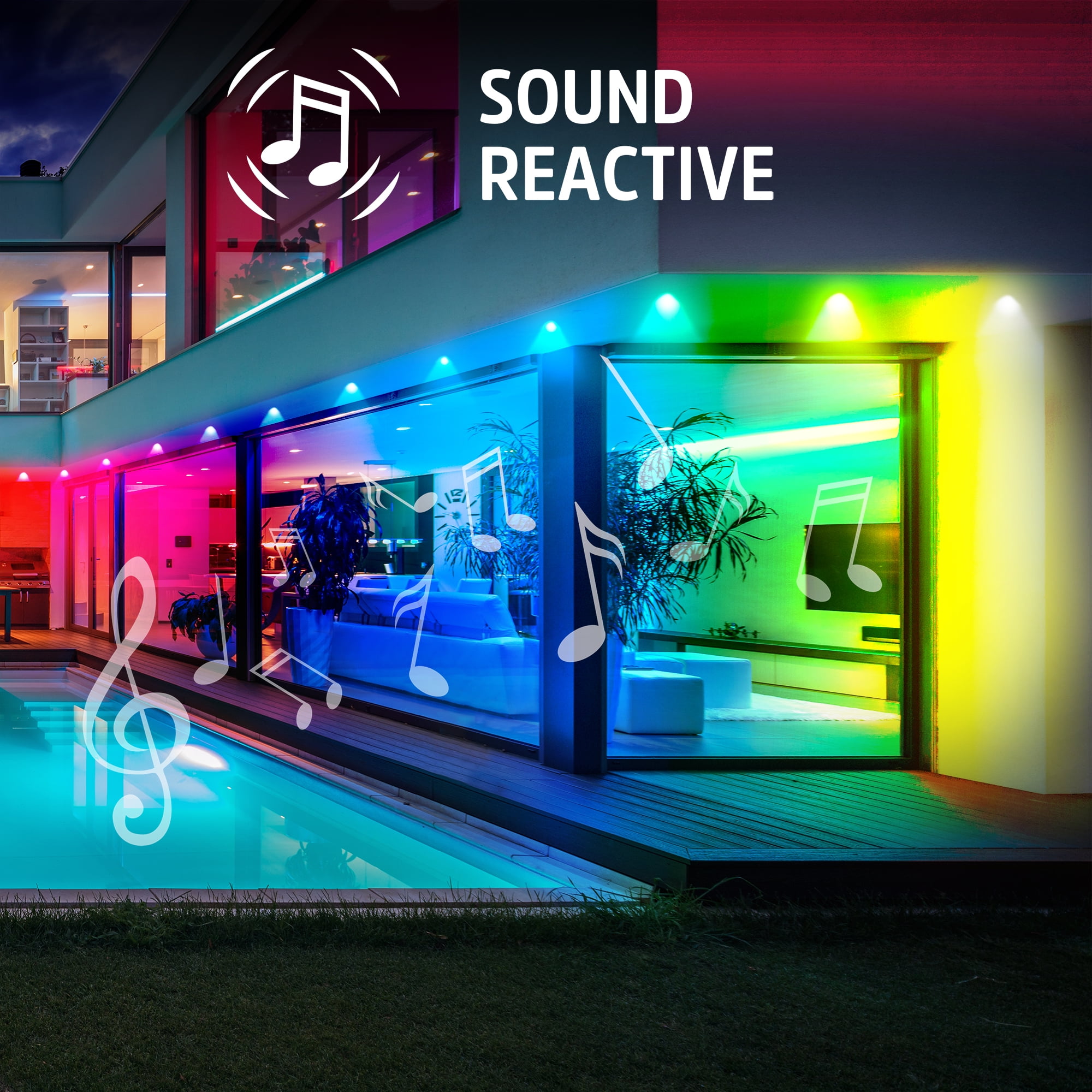 Energizer Smart WiFi Outdoor RGB+IC Eaves LED String Lights, Weatherproof, 100 ft, for Christmas, Halloween, Party, Gameday and More