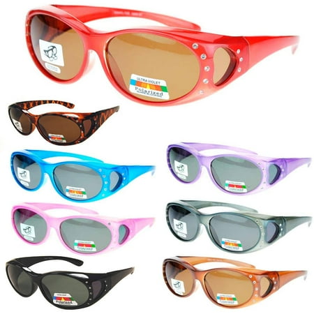 Hot Designer Sunglasses - 1 Womens Rhinestone Jewel Encrusted Polarized Oval Lens Fit Over Sunglasses Hot