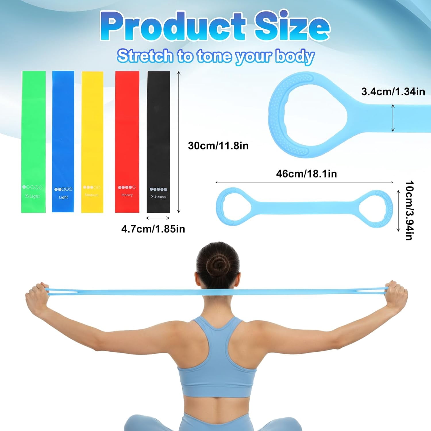 JJEAN-6 Pcs Figure 8 Resistance Band, Arm Resistance Bands with Handles, Loop Stretch Exercise Band Set for Physical Therapy, Yoga, Pilates, Women ＆ Men