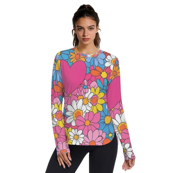 Love Flower Women UPF 50 UV Shirts Long Sleeve with Thumb Holes Workout Sun Shirt Quick Dry Athletic Hiking Tops