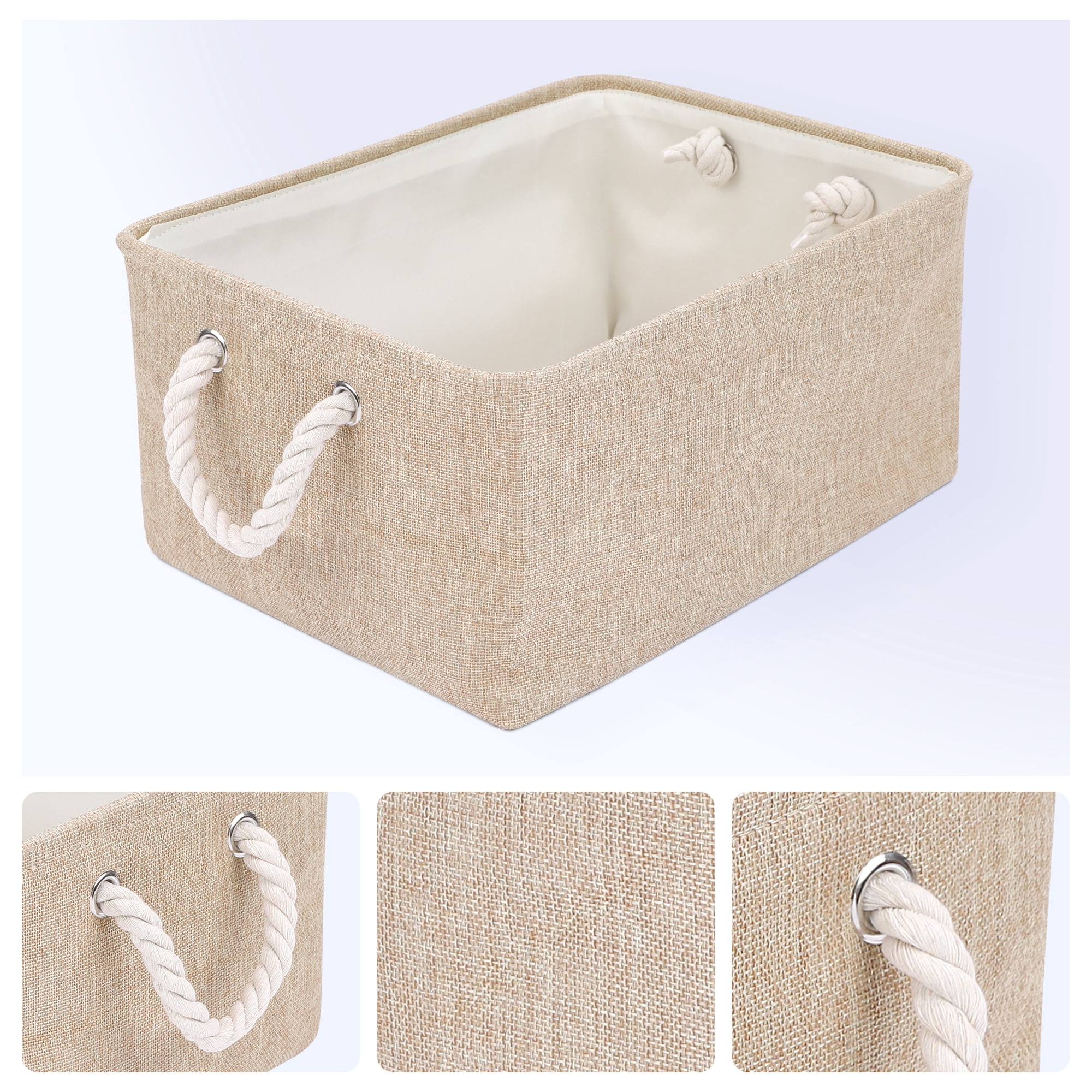 Unique Bargains Storage Bin with Handles for Closet Organizers Beige 16.1"x12.2"x7.9"
