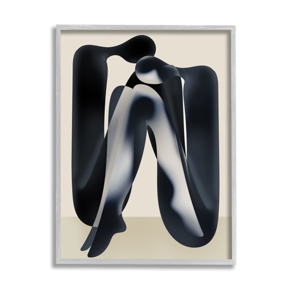 Stupell Industries Modern Figures Sitting Abstract Painting Gray Framed Art Print Wall Art, 24 x 30