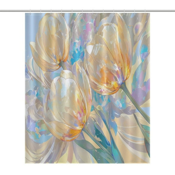 Vibe Blooming Tulips Waterproof Polyester Quick-Drying Shower Curtain for Bathroom with 12 Hooks