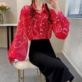thumbnail image 3 of Chemisier Rouge Chic à Manches Longues Bouffantes pour Femmes, Chemise Décontractée Élégante 2024, 3 of 5