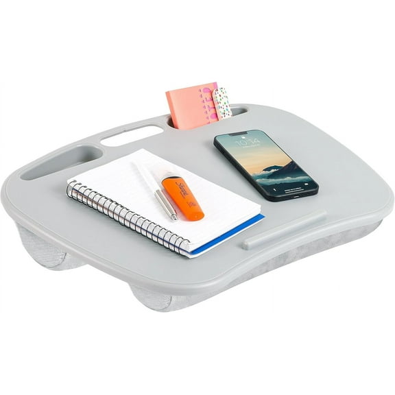 LAPGEAR MyDesk Lap Desk with Device Ledge and Phone Holder - Cool Gray - Fits up to 15.6 Inch Laptops - Style No. 44435