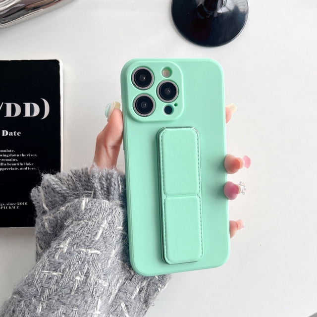For iPhone 16 15 14 13 Pro Max Case Wrist Strap Magnetic Stand Kickstand Silicone Protective Case for iPhone 11 12 XS Support Light Green For iPhone 11Pro