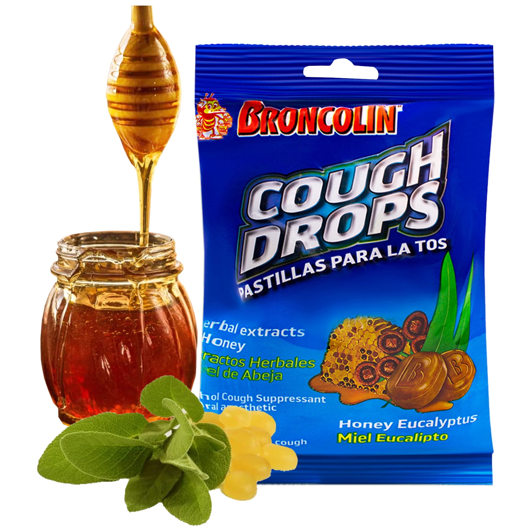 Broncolin Honey-Eucalyptus Candy Drops, over the Counter Cough Suppressant, 22 Ct