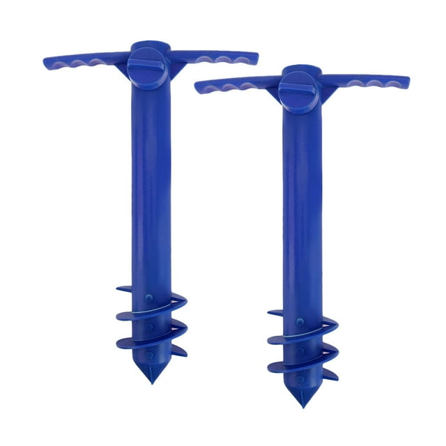 2 anclajes de plástico para sombrilla que evitan que el paraguas se vuele o se vuelque. Ideal para playa y arena.