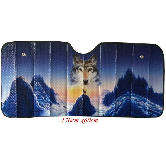 Designcovers 1 Count Universal Windshield Wolf Accordion Sun Shade , 50"x 23" Will Fit Most Cars