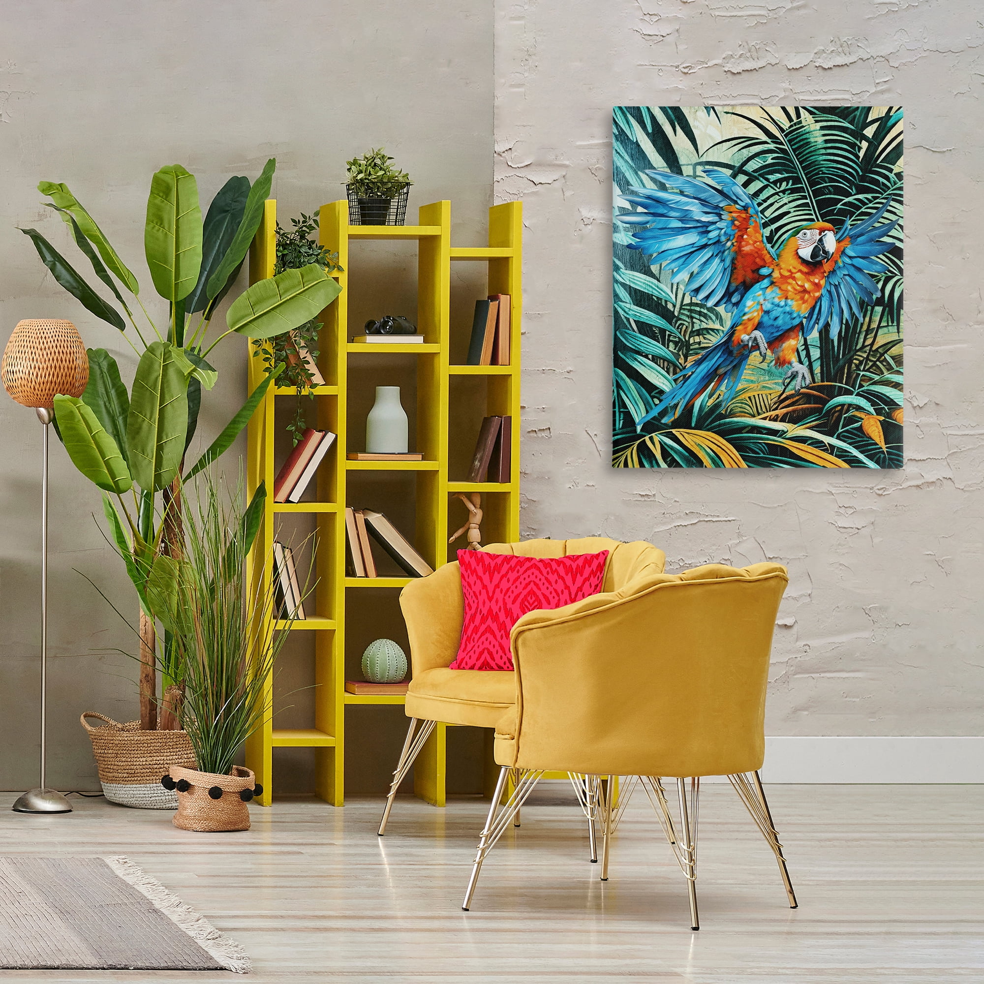 Stupell Industries Macaw in Flight Animals Painting Wrapped Canvas Art Print Wall Art, 30 x 40
