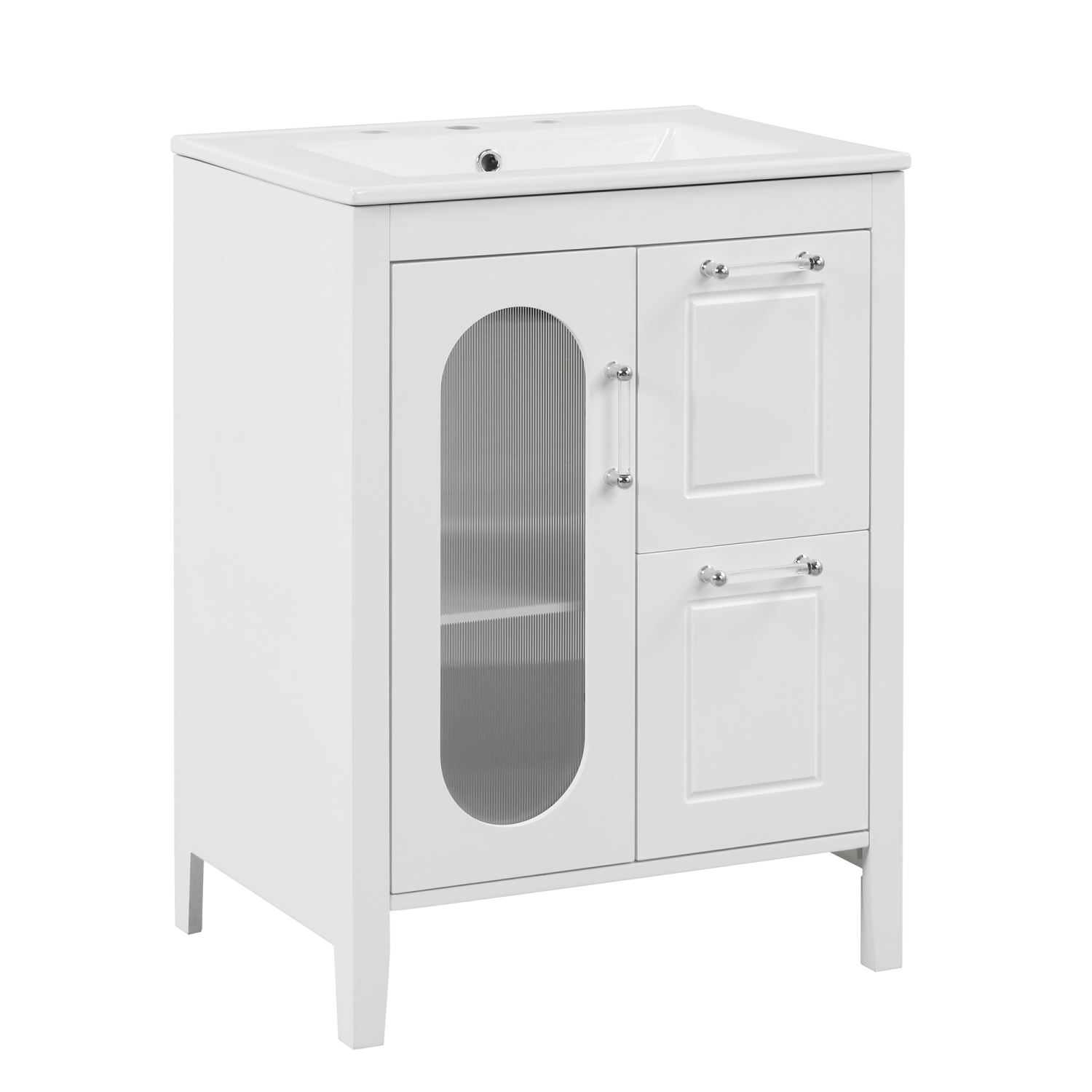 Harper & Bright Designs 24" Bathroom Vanity with Sink, Bathroom Vanity Cabinet with Storage Drawers and Glass Door, Adjustable Shelf, Solid Wood and MDF
