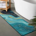 thumbnail image 2 of Blue and Gold Marble Sparkle Waves Pattern Bathroom Rugs Mat,Non Slip Microfiber Bathroom Rug,Rubber Backing,Soft Bathroom Mats for Bathroom Floor,Tub and Shower,47x17in(120x43cm), 2 of 5