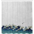 thumbnail image 3 of Cortina de ducha japonesa con ondas, remolinos acuáticos, juego de decoración de baño de tela con ganchos, 180 cm x 180 cm, color crema, gris y azul, 3 of 5