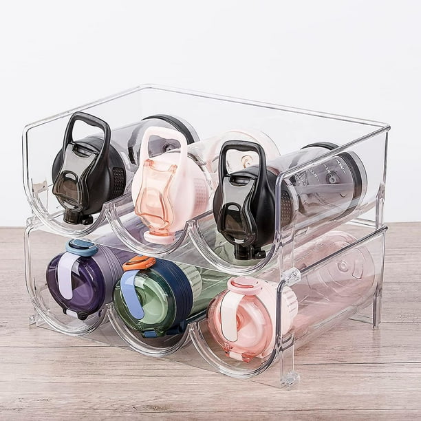 Paquete de organizadores de botellas de agua, estante para botellas apilable, estante organizador de agua, vino y bebidas para armario, mostrador de cocina, despensa y refrigerador