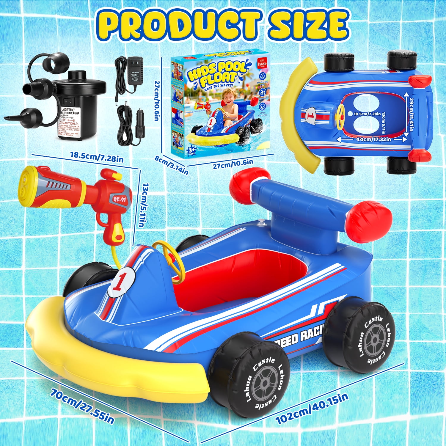 Pool Floats for Kids, Toddler Floaties with Water Blaster, Inflatable Ride-on for Boys Girls Age 3-8, Swimming Pool Toys, Outdoor Games, Water Toys