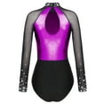 thumbnail image 3 of Aiihoo Women Sparkly Gymnastics Leotard Dress Long Sleeve Ballet Dancewear Figure Ice Skating Dress Purple XL, 3 of 7