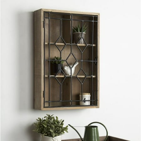 - Gracie Oaks Moonya Wooden Hanging Curio Cabinet Wall Shelf