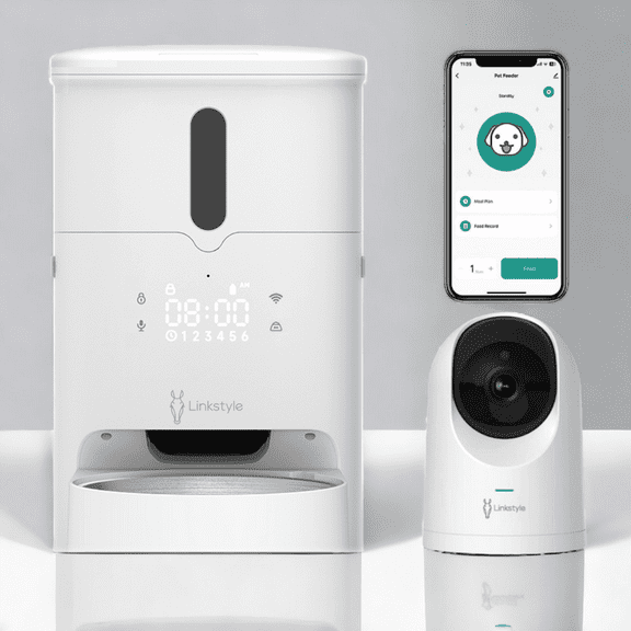 LINKSTYLE BRYN Automatic Cat Feeder with MIRA Camera II Bundle, WiFi and App Controlled Pet Food Dispenser, 2K Smart Camera with Motion Tracking Two-Way Audio and Night Vision