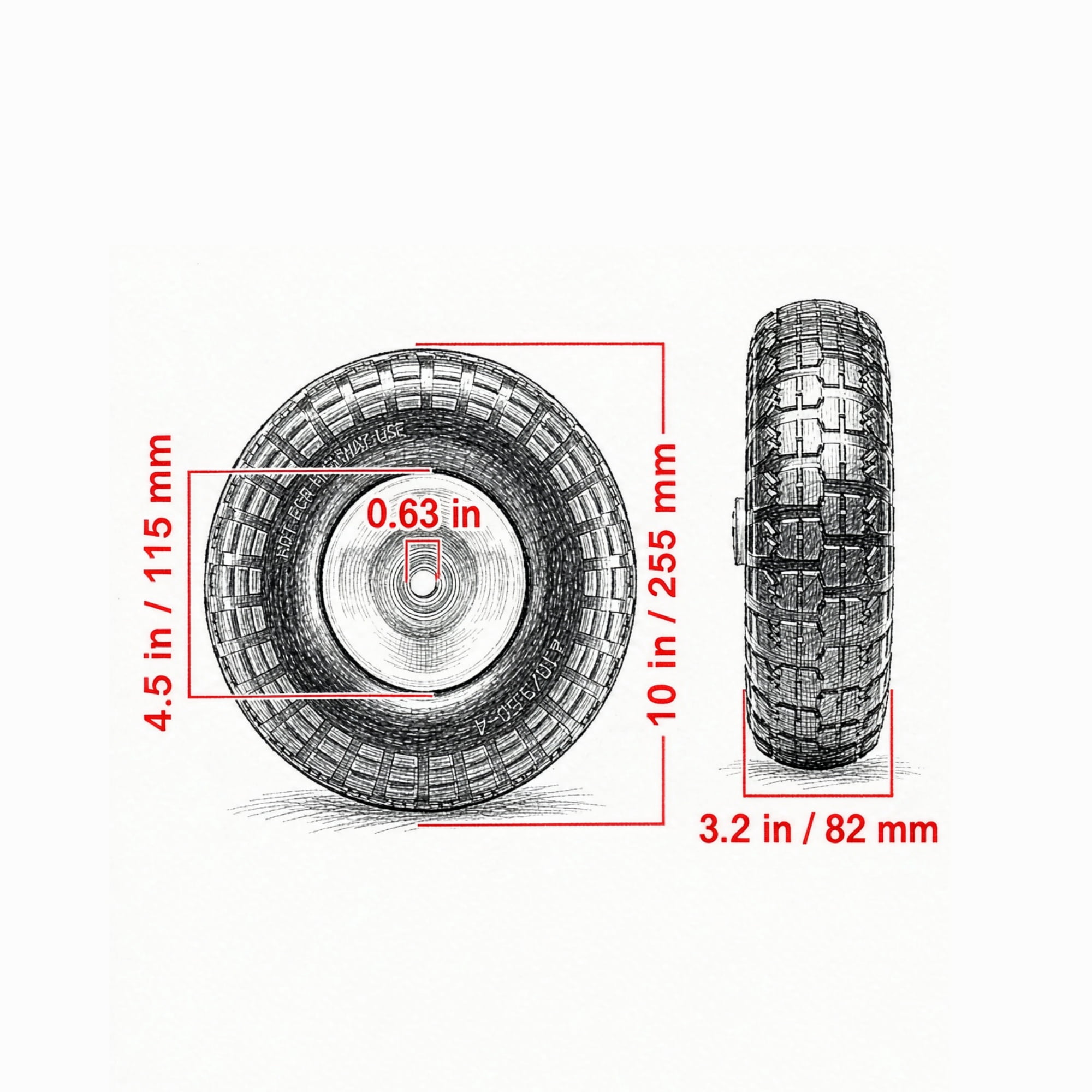 10" Run-Flat Tire & Wheel, 2 Pack 400 lbs Dynamic Load, 450 lbs Static Load, Flat Free Tubeless Replacement for Hand Truck, Utility Cart, Dolly & Garden Trailer