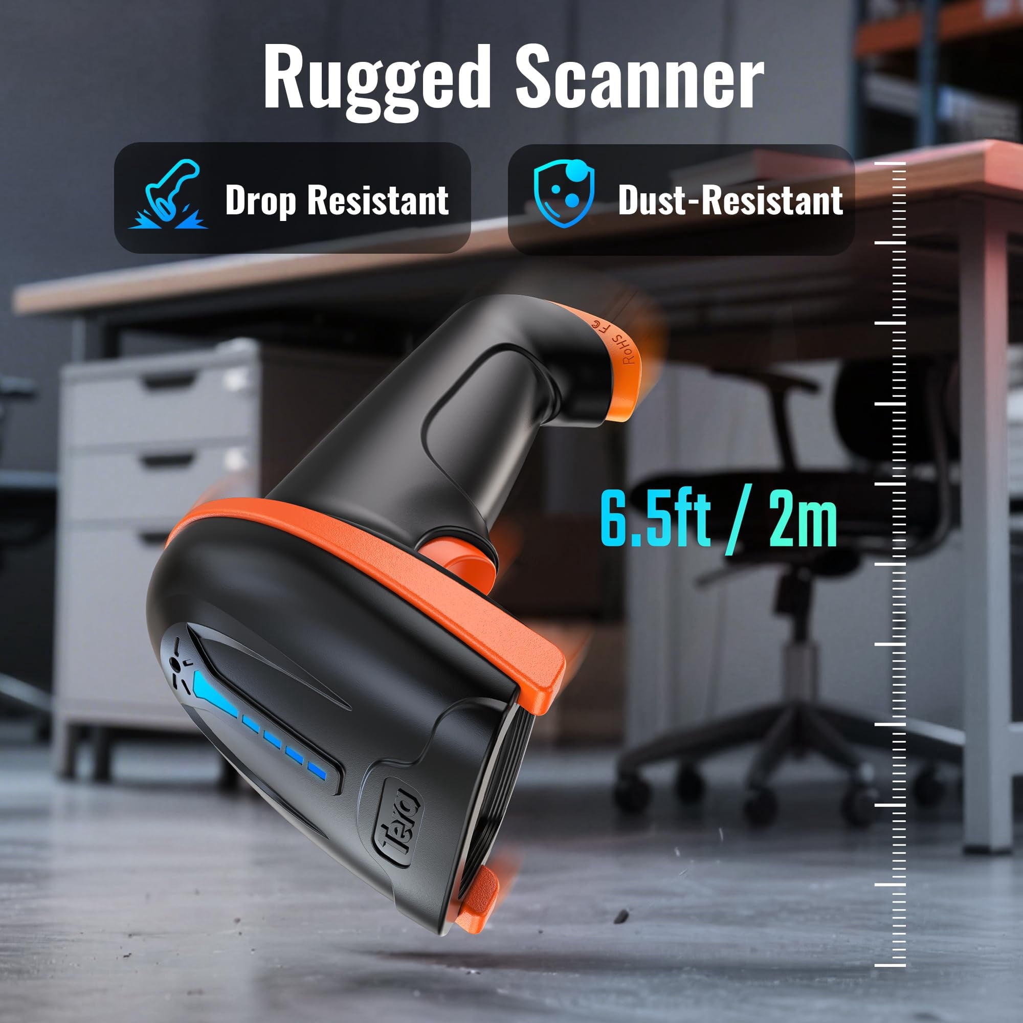 Tera D5100 Wireless Barcode Scanner, Handheld 1D/2D QR Code Reader with Wired Option for Windows Mac Linux (Orange)