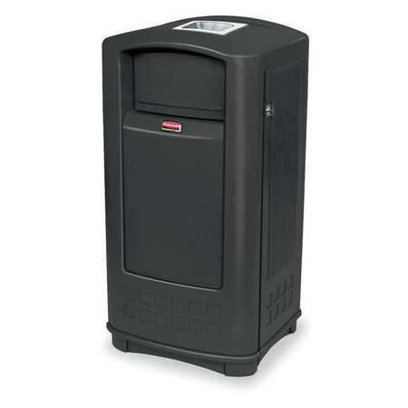 - RUBBERMAID Plaza Jr. Trash Can with Ashtray, 35-Gallon, Black FG9P9100BLA