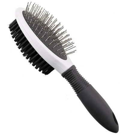 Double Sided Shedding Blade Bristle Brush, Double Sided Pin Dog Hair Grooming Brushes, 2 in 1 Pet Hair Comb Clean Shedding & Dirt for Short, Medium Long Hair ()