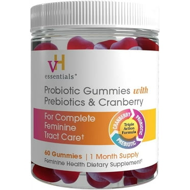 vH essentials Probiotic Gummies with Prebiotics & Cranberry, Concentrated Extract for Urinary Tract Health, Supports Vaginal Microflora Balance for a Healthy Feminine Tract, 60 Count