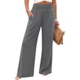 thumbnail image 2 of Wide Leg Pants for Woman Dressy Stretchy High Waisted Trousers with Pockets Casual Lounge Pants Gray M, 2 of 10