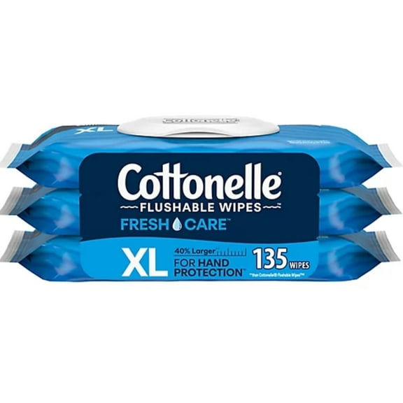 Cottonelle Unscented Flushable Wet Wipes, 135 Wipes, 3 Pack