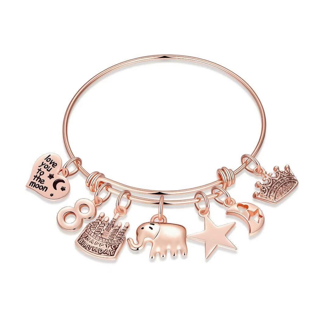 AUNOOL 8th Birthday Bracelet Gifts for Girls Elephant Charm Bracelets