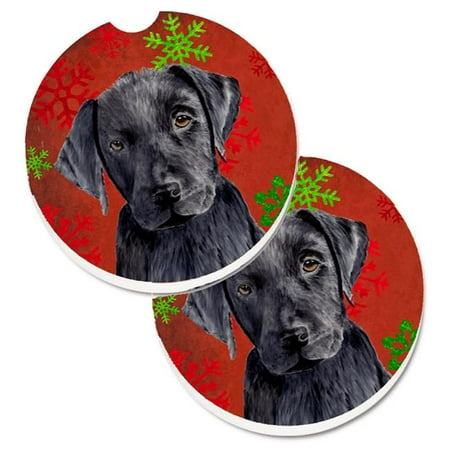 

Labrador Red & Green Snowflakes Holiday Christmas Set of 2 Cup Holder Car Coaster