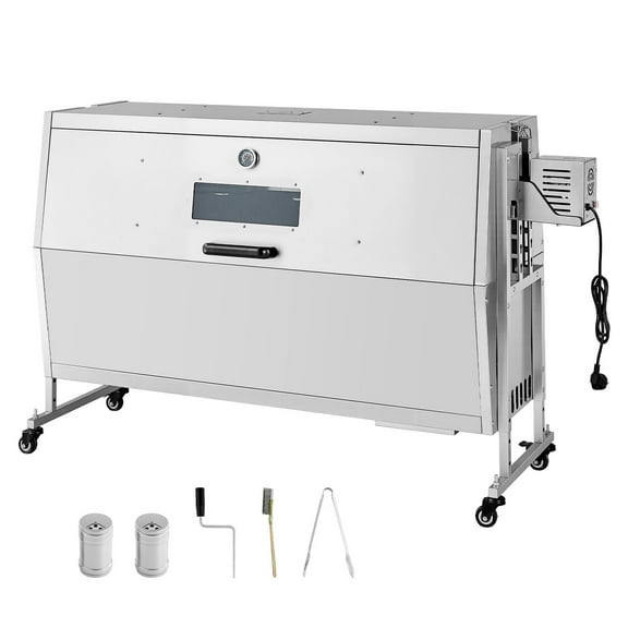 KFFKFF Rotisserie Grill with 38W Motor, Outdoor BBQ Spit Roaster for Pig & Lamb, Charcoal Grill with 132 lbs Capacity, Adjustable Height Levels, Stainless Steel Design with Wheels