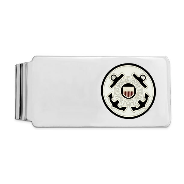Solid 925 Sterling Silver Men's Enamel U.S. Coast Guard Slim Business Credit Card Holder Money Clip - 52mm x 25mm Solid 925 Sterling Silver Men's Enamel U.S. Coast Guard Slim Business Credit Card Holder Money Clip - 52mm x 25mm