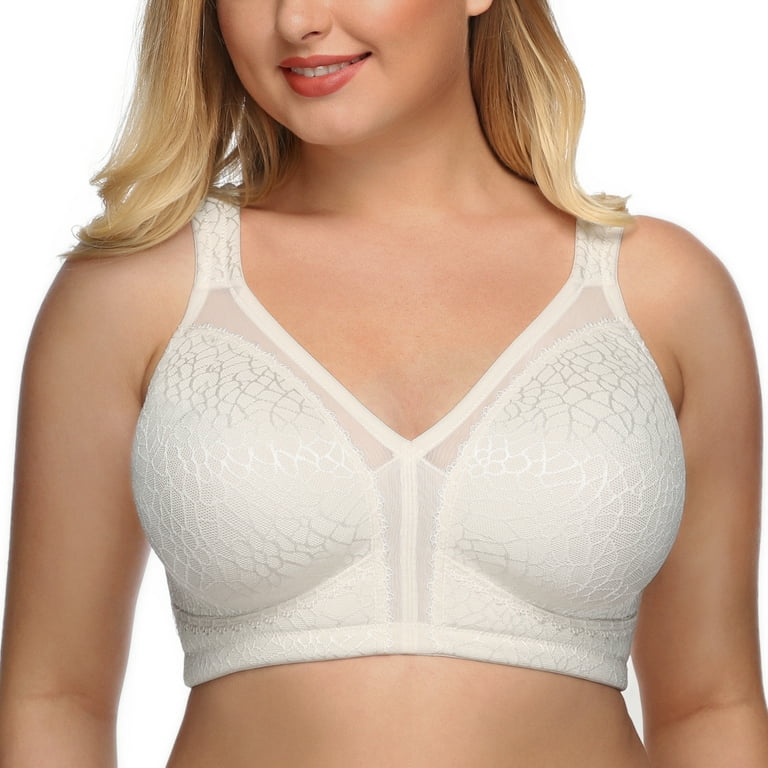 Exclare Women's Full Coverage Plus Size Comfort Double Support Unpadded  Wirefree Minimizer Bra(White,44DD) 