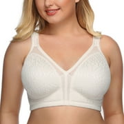 Exerin Women's Full Coverage Plus Size Comfort Double Support Unpadded Wirefree Minimizer Bra(White,44C)