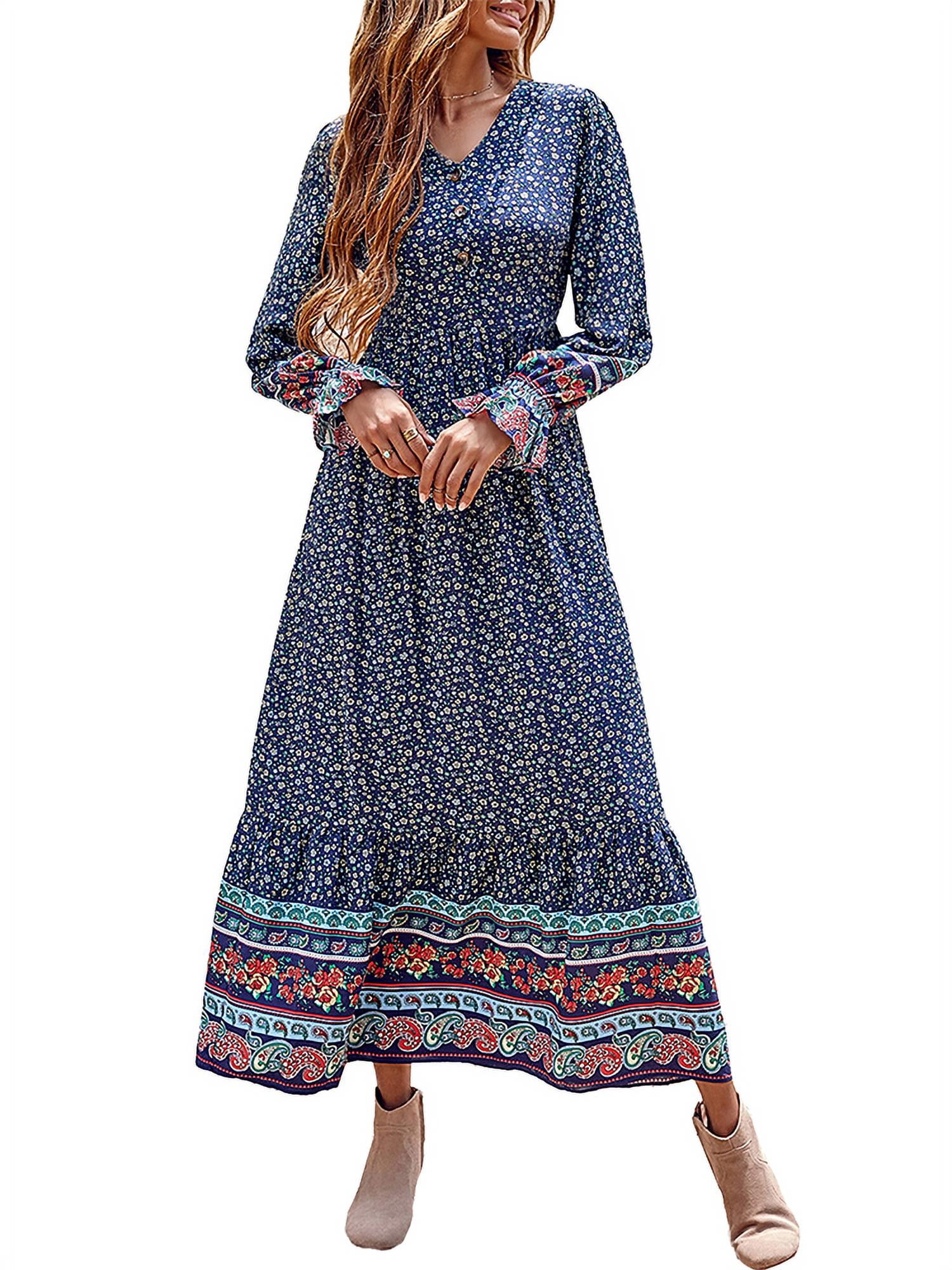 PRETTYGARDEN Women's Vintage Floral Printed Maxi Dress Bohemian Flowy  Vacation Dresses - Walmart.com