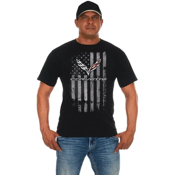 JH Design Group Men's Chevy Corvette Distressed American Flag T-Shirt