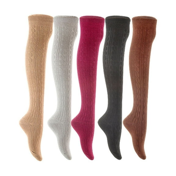 Lian LifeStyle Women's 5 Pair Adorable Comfortable Soft Thigh High Over Knee High Cotton Socks Size 6-9 L1024 Beige,Light Grey,Wine,Black,Coffee