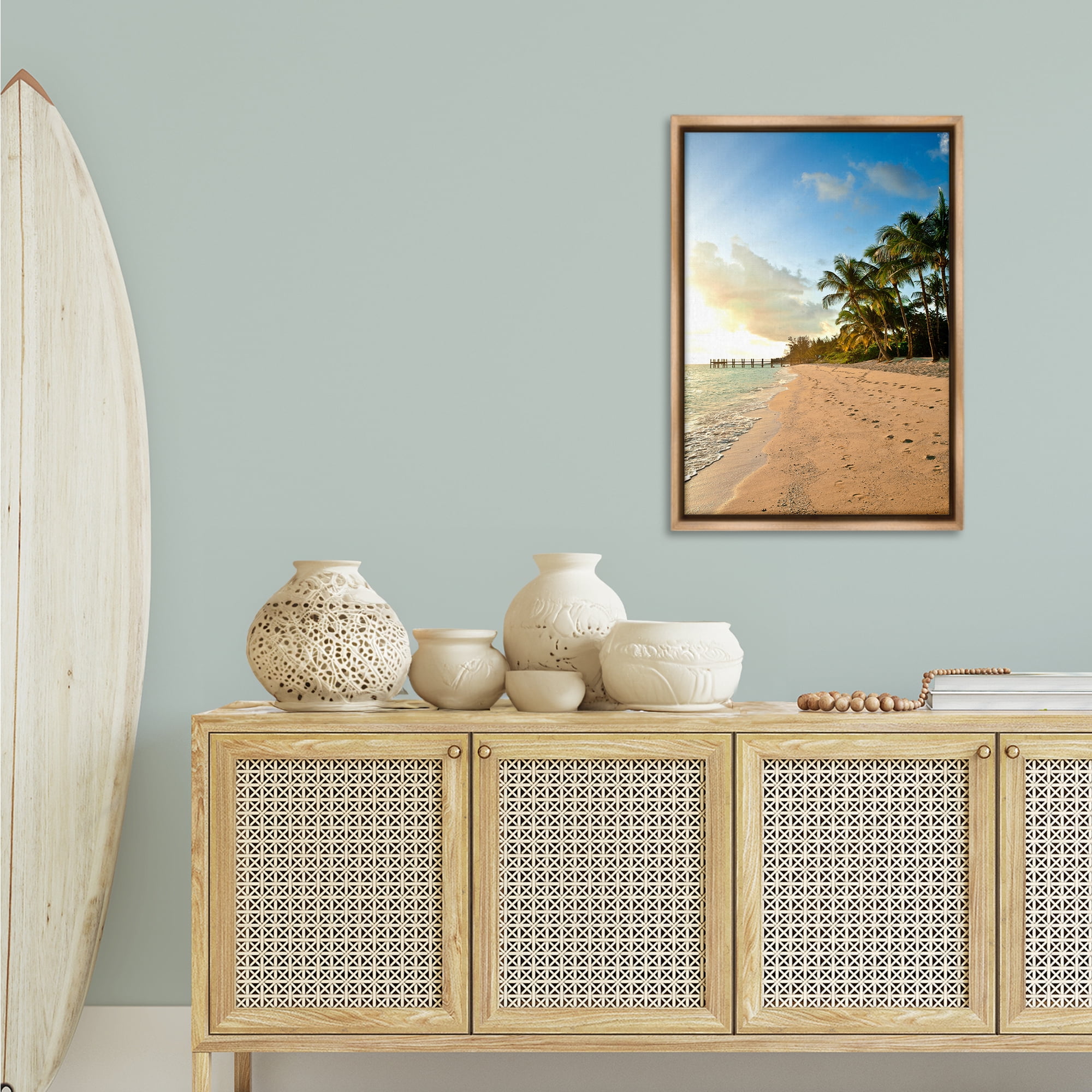 Stupell Industries Sandy Footprints Shore Coastal Photography Brown Floater Framed Canvas Art Print Wall Art, 21 x 31