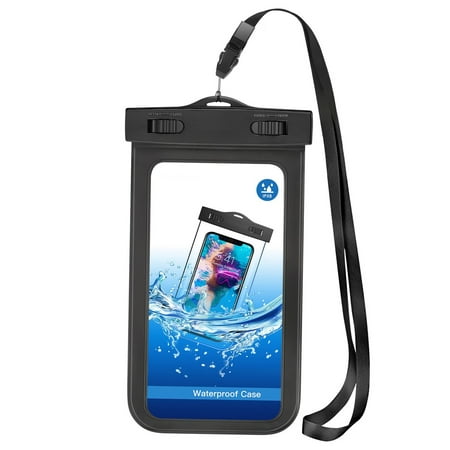 Waterproof Case Transparent Bag IPX8 Pouch Cover Touch Screen [Black] W1X for Nokia 8 - OnePlus 6T, 6, 5T, 5 - Razer Phone 2 - Samsung Galaxy Sky S9+ S9, S8+, S8 active, S7 Edge Active