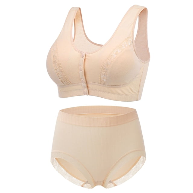 Women's Front Button Bra and Panty Sets - Shaping Cup, No Underwire, Plus Size