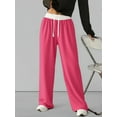 thumbnail image 5 of Women'S Contrast Color Waistband Sweatpants Wide Leg Pants with Drawstring Buckle Rose Red XL, 5 of 9