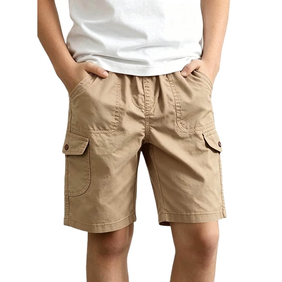 Zwiiyzr 3-15Y Kids Boys Half Cargo Shorts Summer Solid Color Loose Kids Cargo Pants Casual Shorts for Boys Comfortable Summer Khaki