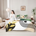 thumbnail image 4 of Castle Fairy Retro Tropical Leaves Bedding Comforter Set 7 Pieces for Kids,Geometric Stripes Full Bedding Set,Green Gold,Grey Reversible, 4 of 7